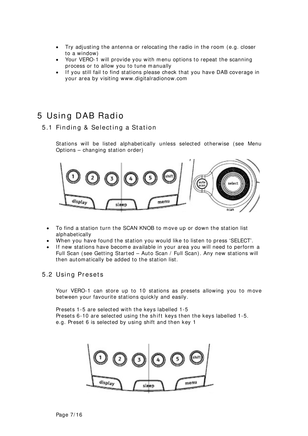 Genius Vero 1 manual Using DAB Radio, Finding & Selecting a Station, Using Presets 