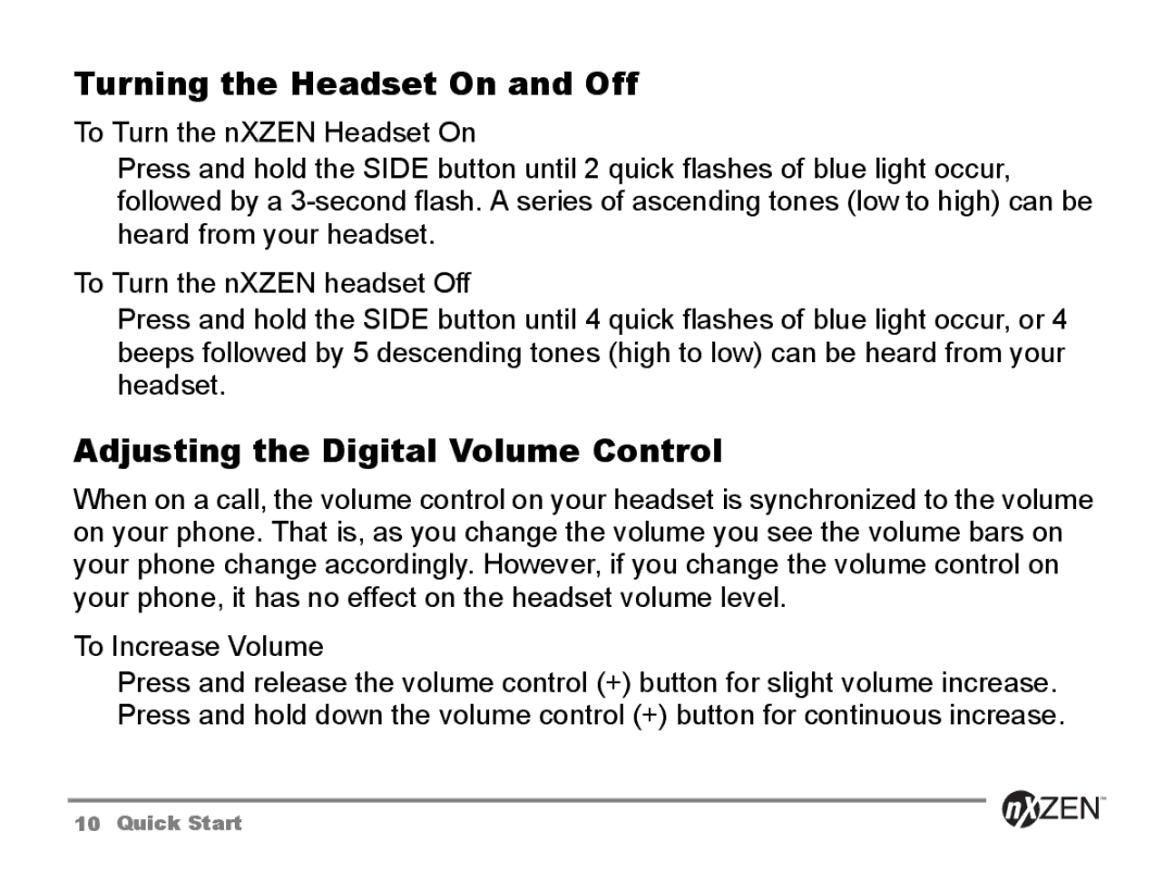 GENNUM 5000 user manual Turning the Headset On and Off, Adjusting the Digital Volume Control 