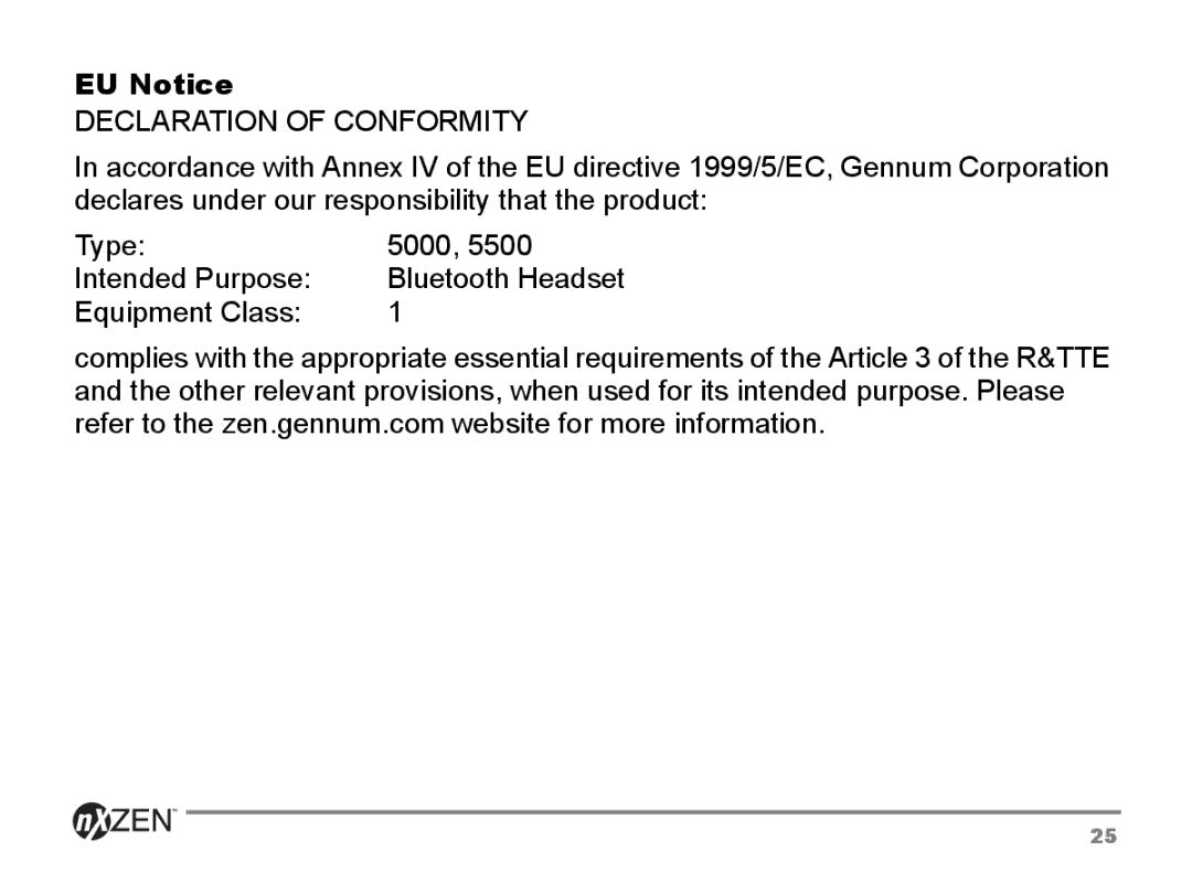 GENNUM 5000 user manual EU Notice, Declaration of Conformity 