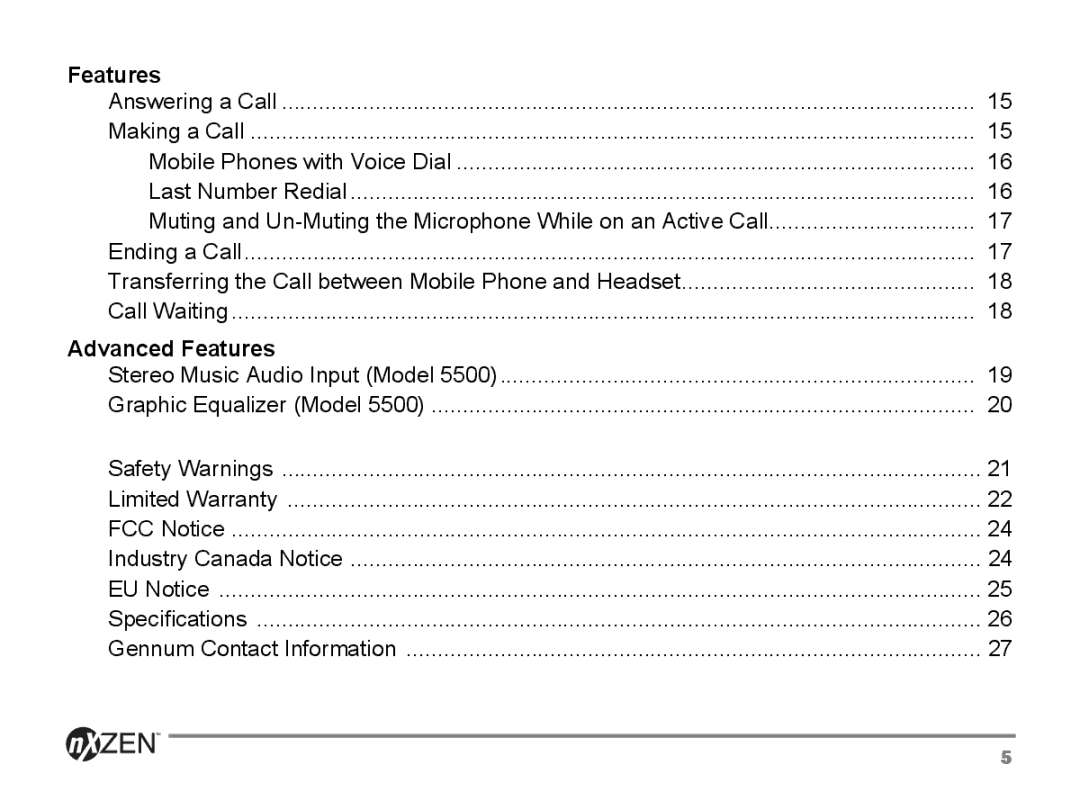 GENNUM 5000 user manual Features 