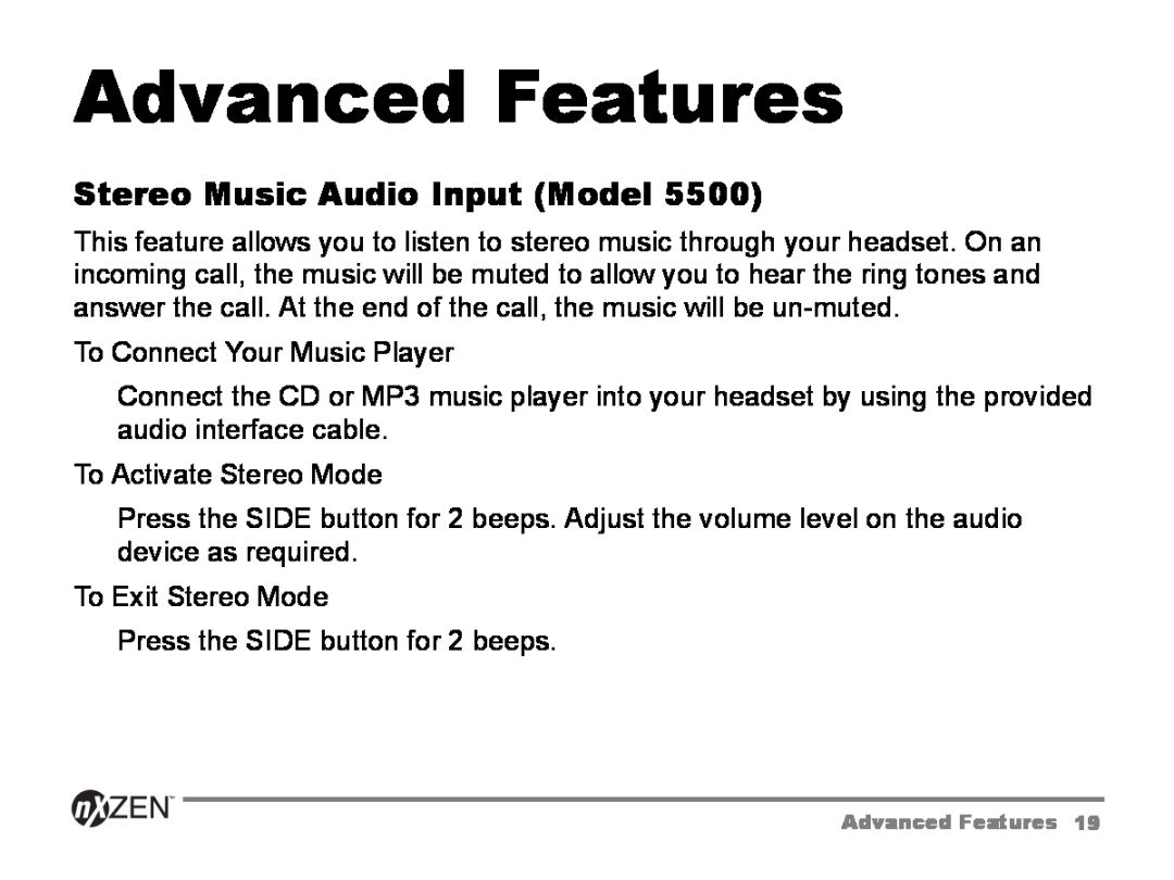 GENNUM 5000 user manual Advanced Features, Stereo Music Audio Input Model 