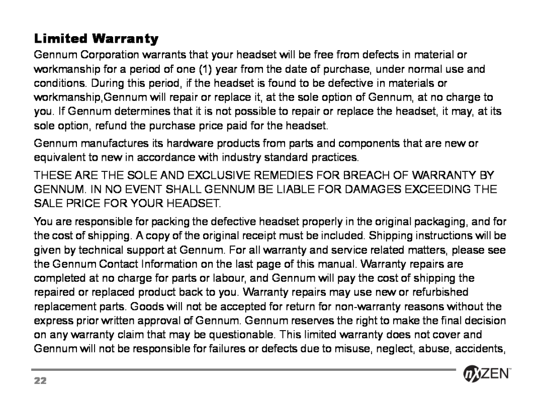 GENNUM 5000 user manual Limited Warranty 