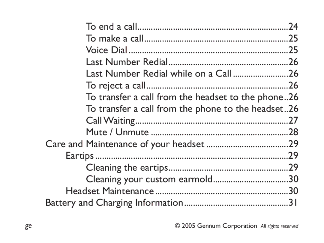 GENNUM DIGITAL WIRELESS HEADSET user manual Care and Maintenance of your headset Eartips 