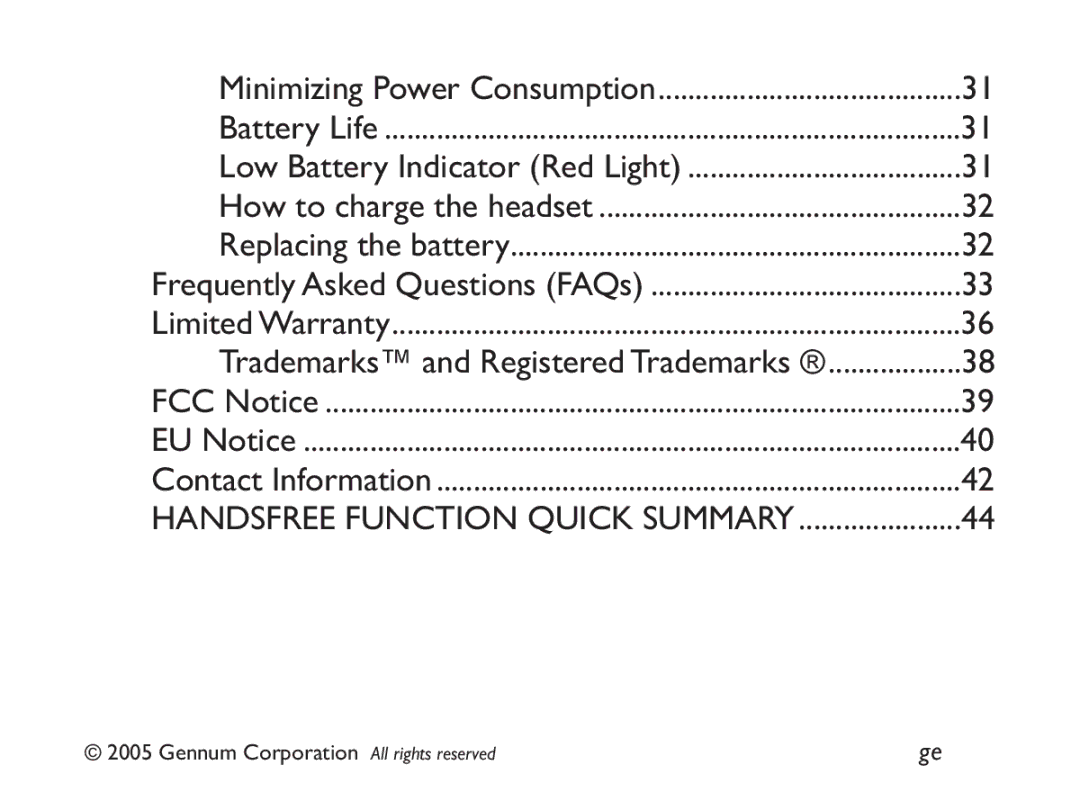 GENNUM DIGITAL WIRELESS HEADSET user manual Minimizing Power Consumption 