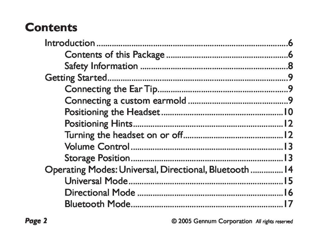 GENNUM DIGITAL WIRELESS HEADSET user manual Contents 