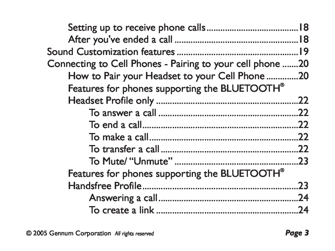 GENNUM DIGITAL WIRELESS HEADSET user manual Setting up to receive phone calls 