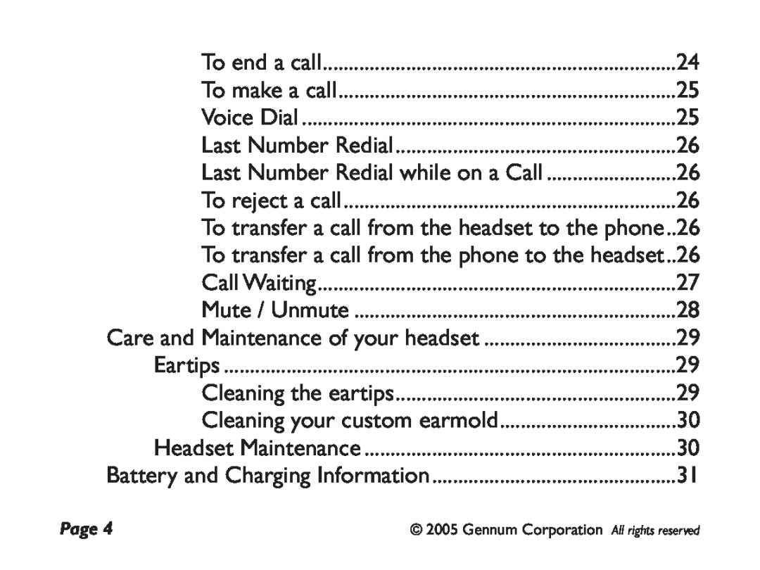 GENNUM DIGITAL WIRELESS HEADSET user manual To end a call 