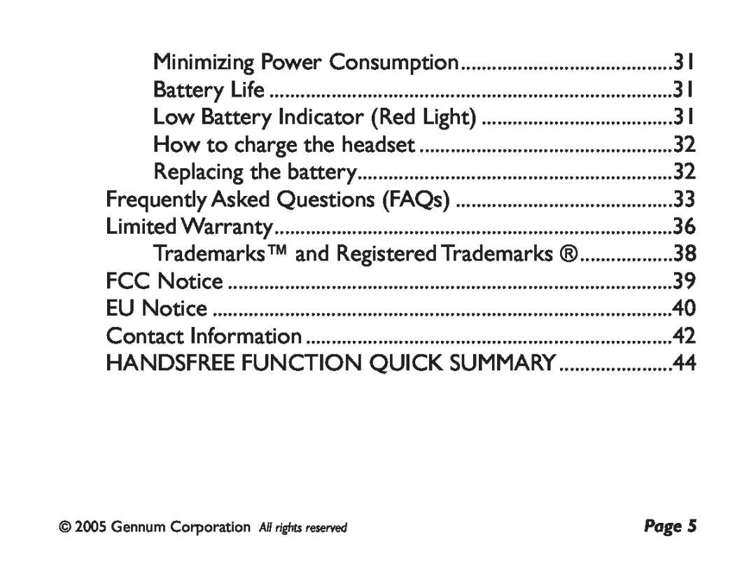 GENNUM DIGITAL WIRELESS HEADSET user manual Minimizing Power Consumption 