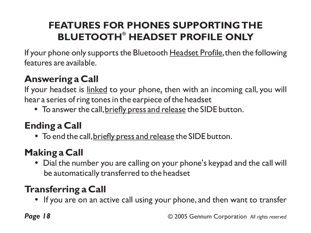 GENNUM Z-280 user manual Answering a Call, Ending a Call, Making a Call, Transferring a Call 