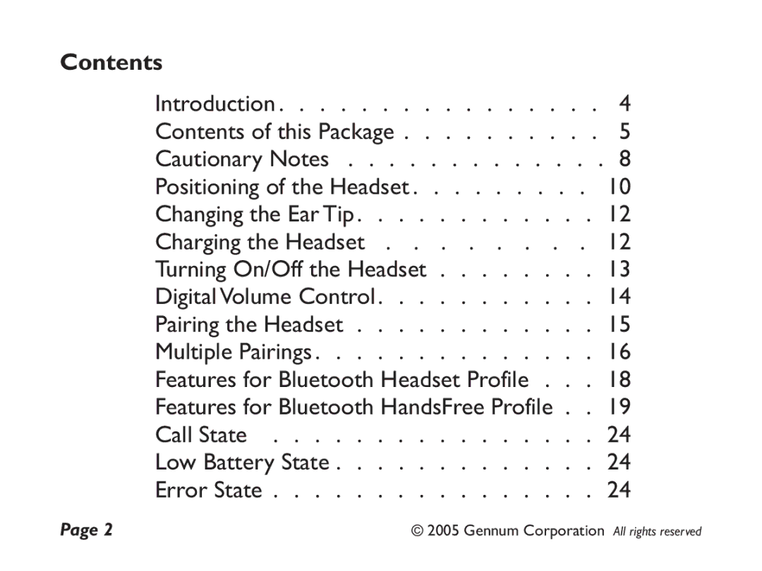 GENNUM Z-280 user manual Contents 