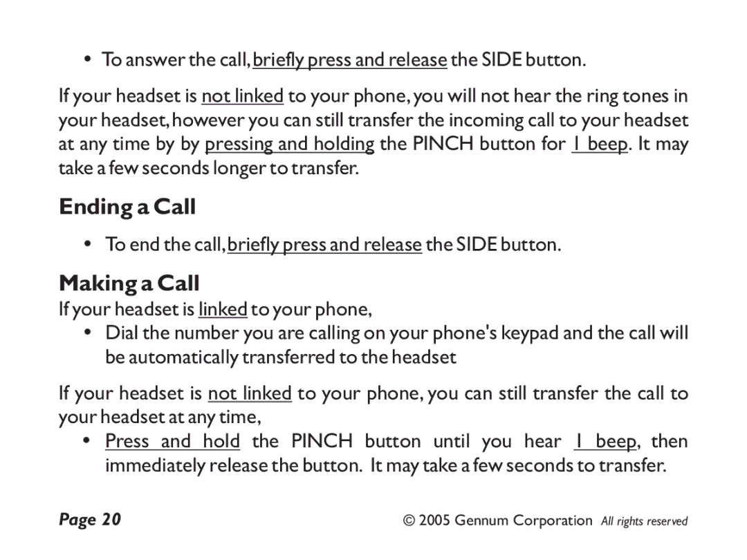 GENNUM Z-280 user manual Ending a Call 