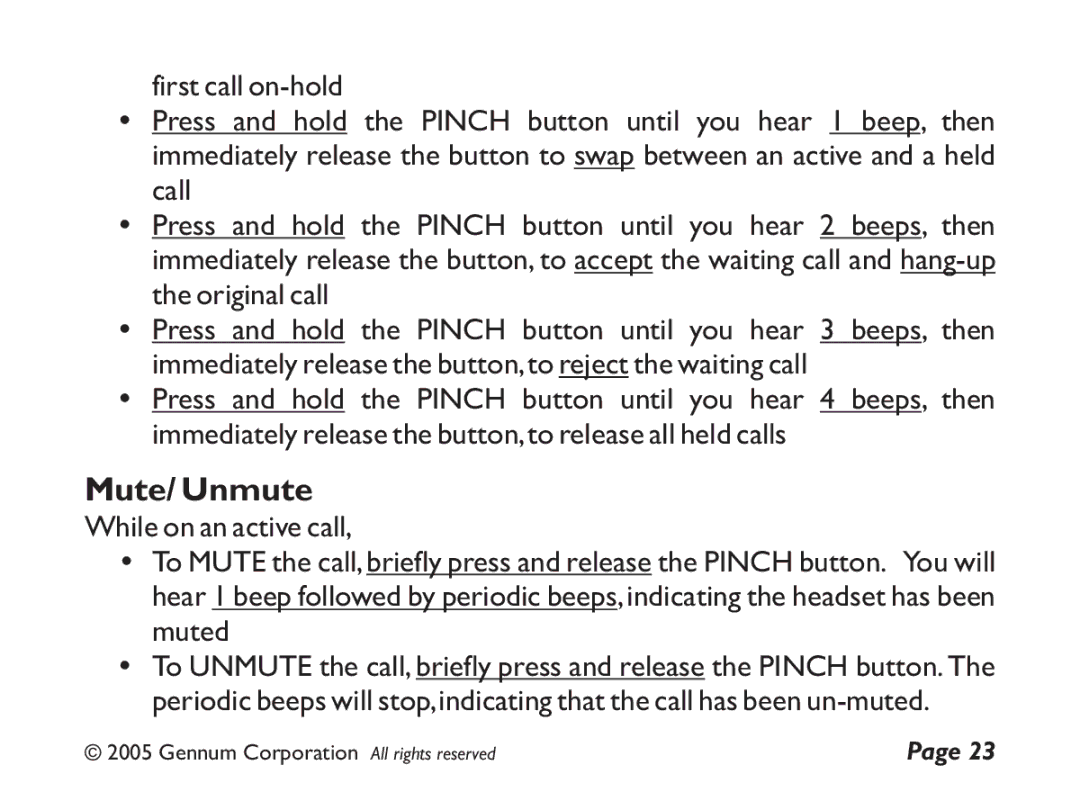 GENNUM Z-280 user manual Mute/ Unmute 