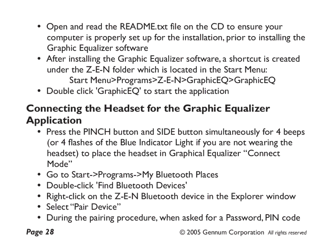 GENNUM Z-280 user manual Connecting the Headset for the Graphic Equalizer Application 