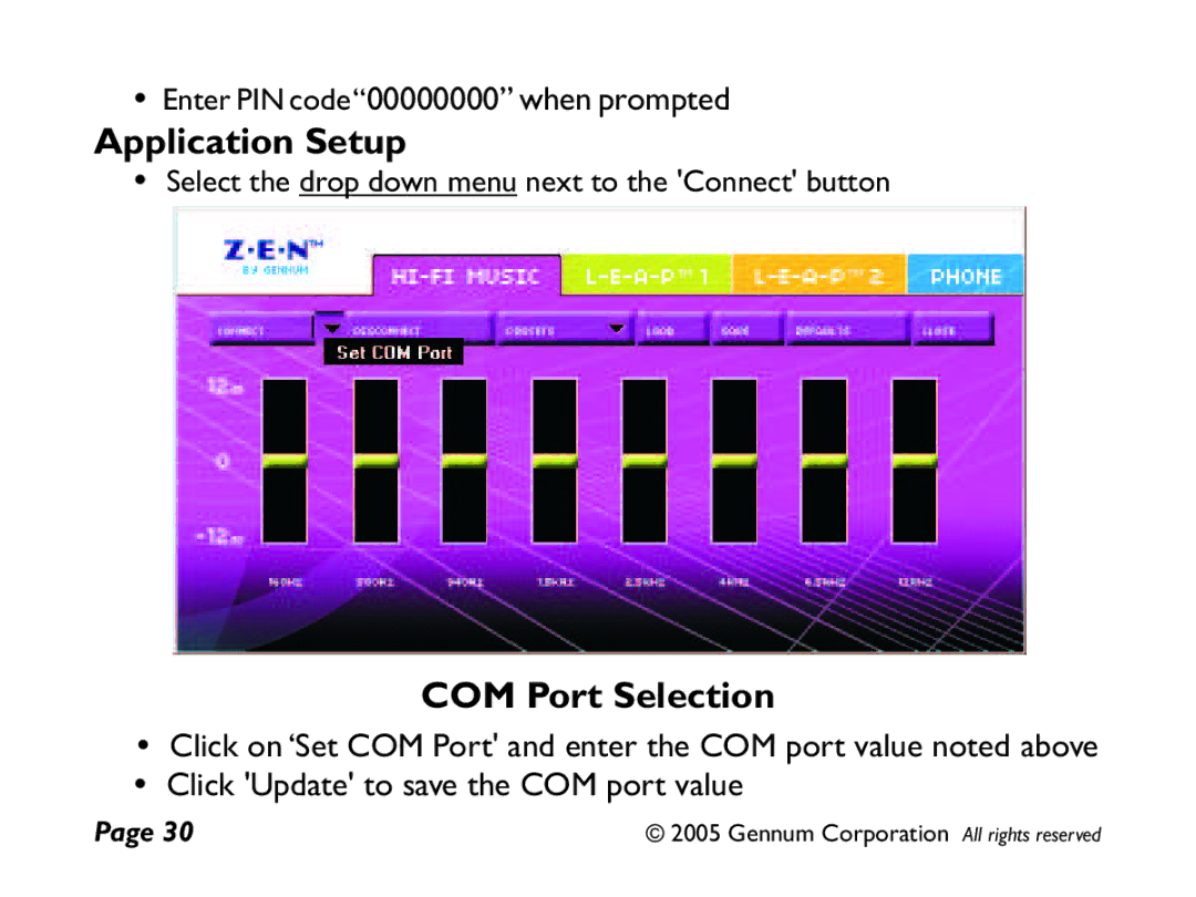 GENNUM Z-280 user manual Application Setup, COM Port Selection 