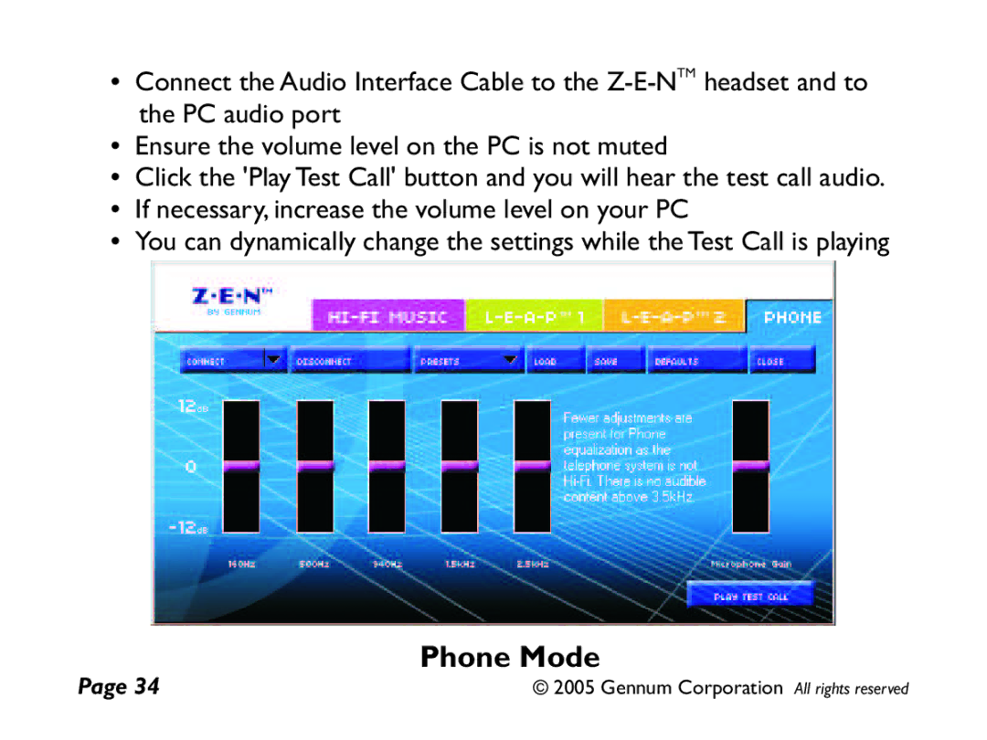 GENNUM Z-280 user manual Phone Mode 