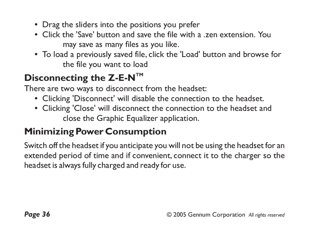 GENNUM Z-280 user manual Disconnecting the Z-E-NTM, Minimizing Power Consumption 