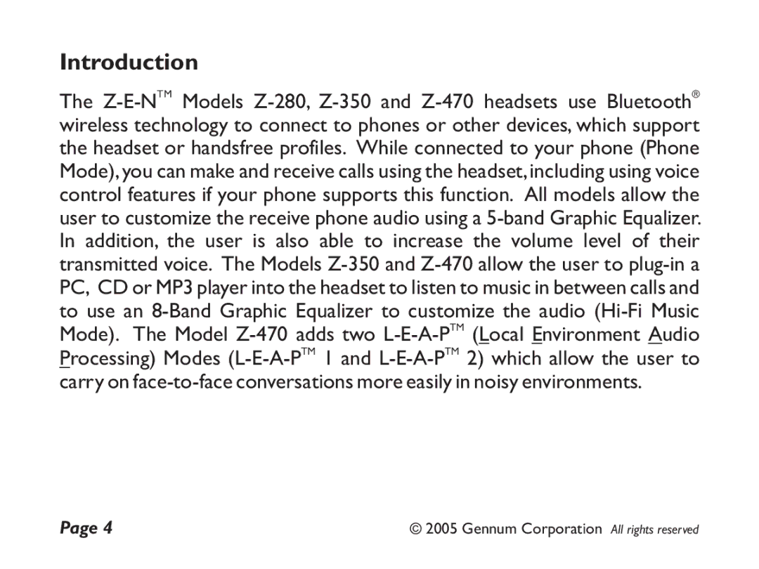 GENNUM Z-280 user manual Introduction 