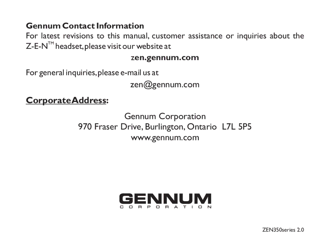 GENNUM Z-280 user manual CorporateAddress 