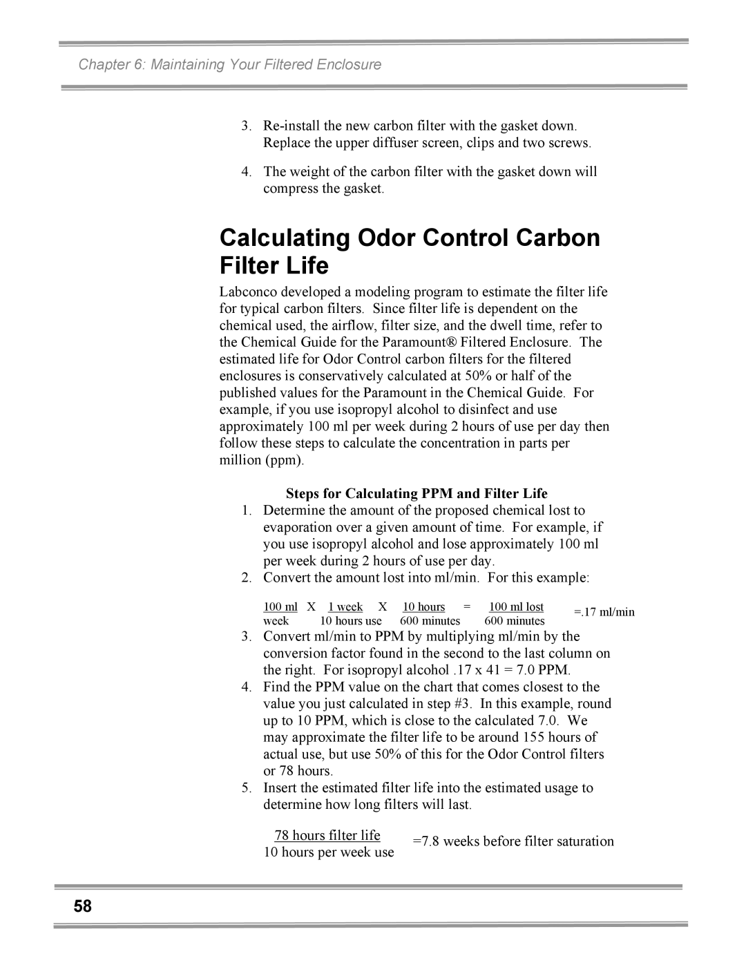 Gentek 3940300, 3940200, 3950320 Calculating Odor Control Carbon Filter Life, Steps for Calculating PPM and Filter Life 