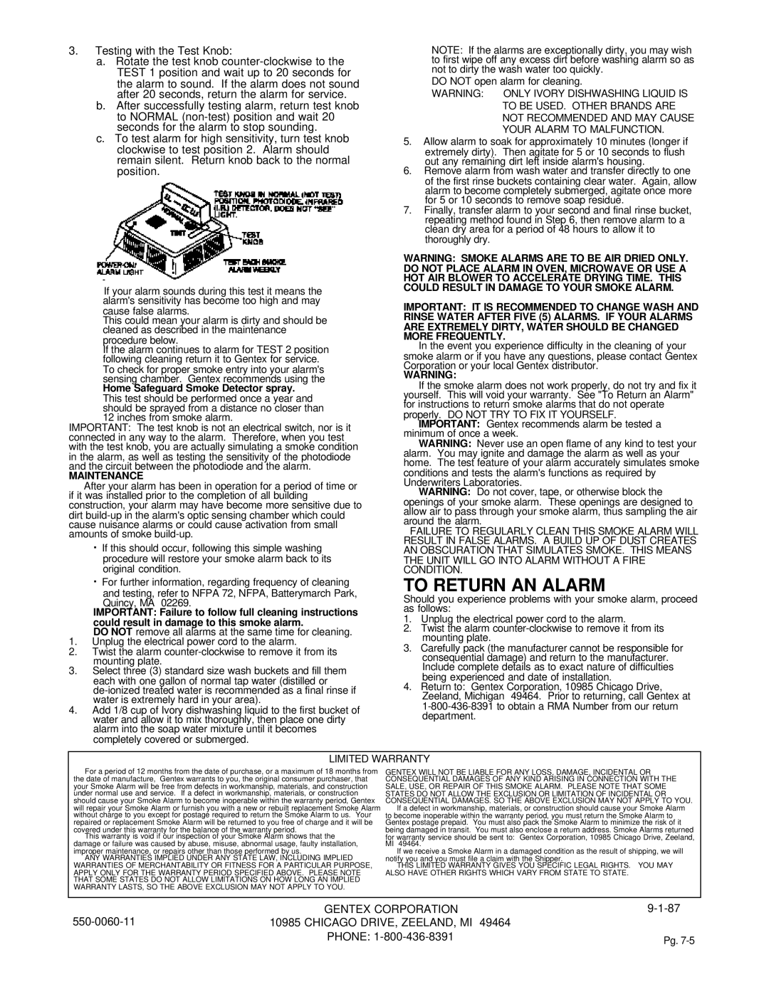 Gentek 713LS, 710LS installation instructions To Return AN Alarm, Home Safeguard Smoke Detector spray 