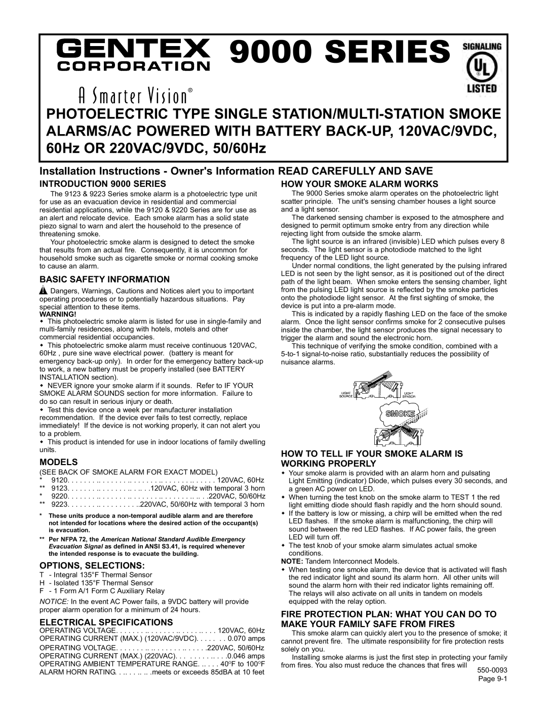 Gentek 9220, 9223 installation instructions Introduction 9000 Series HOW Your Smoke Alarm Works, Basic Safety Information 