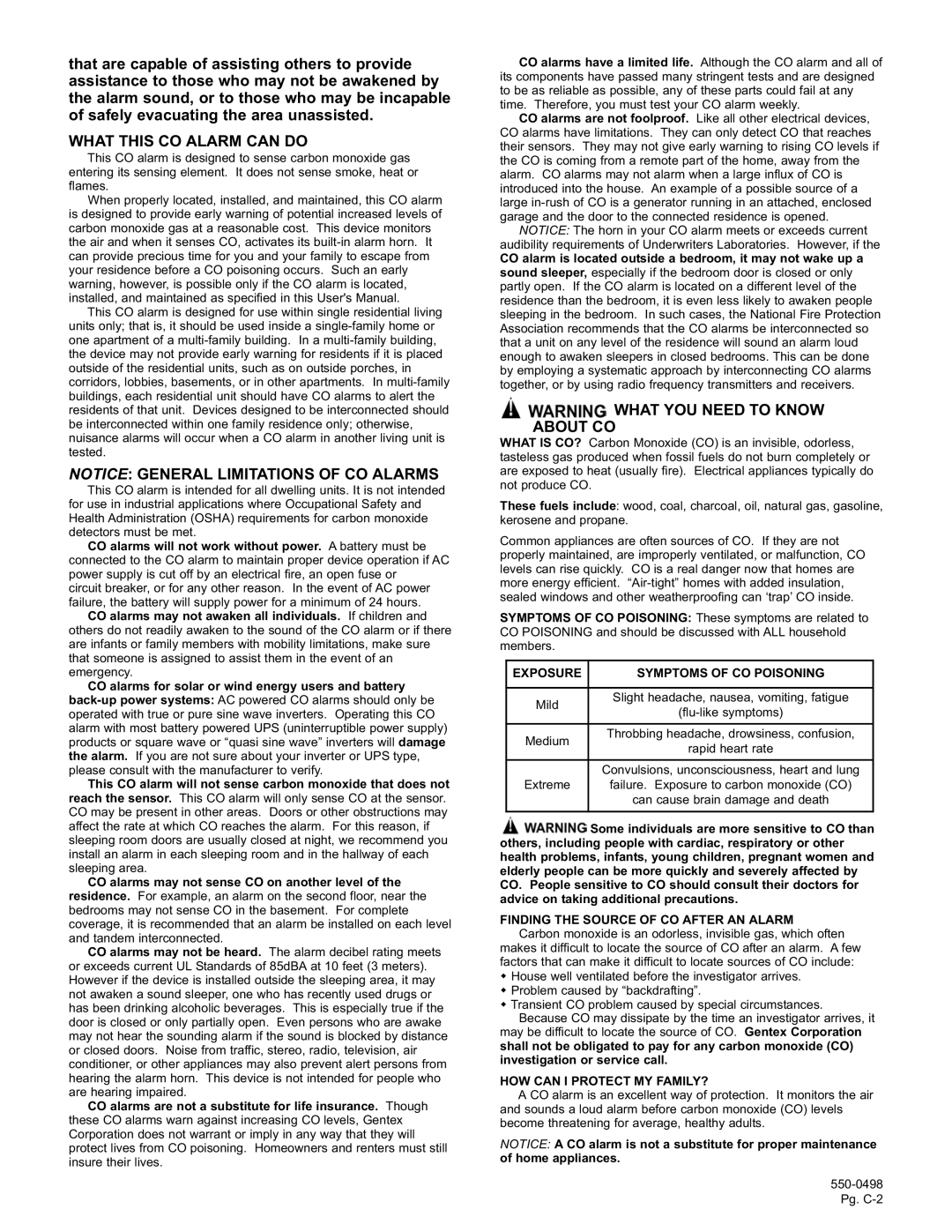 Gentek CO1209 installation instructions What This Co Alarm Can Do 