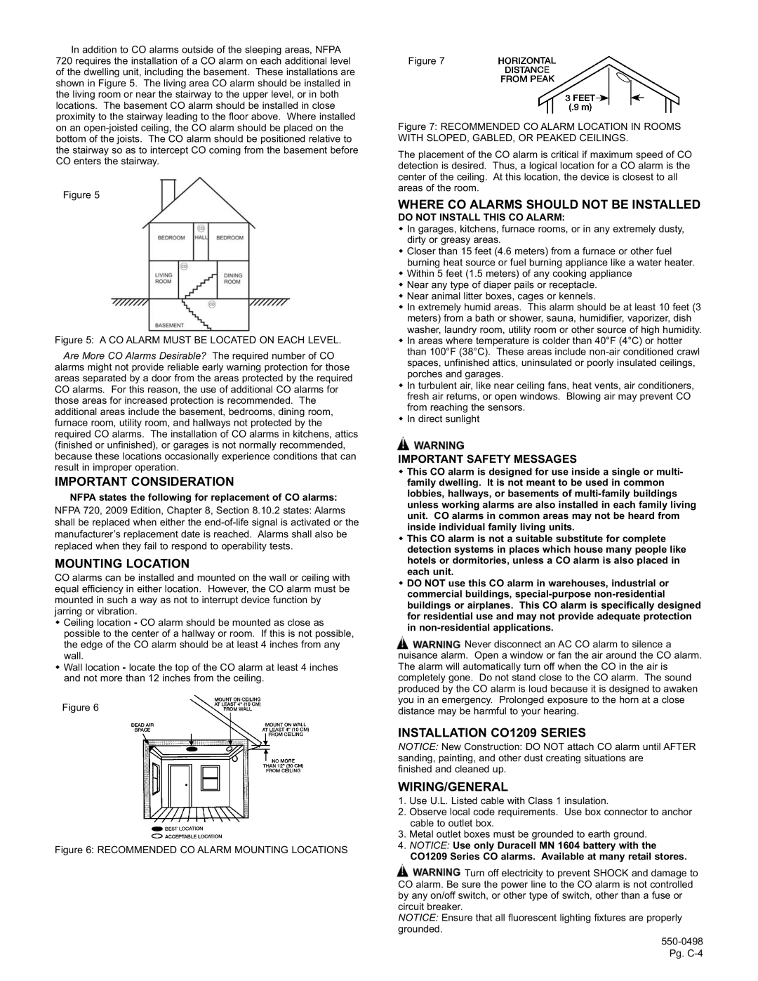 Gentek installation instructions Important Consideration, Mounting Location, INSTALLATION CO1209 SERIES, Wiring/General 