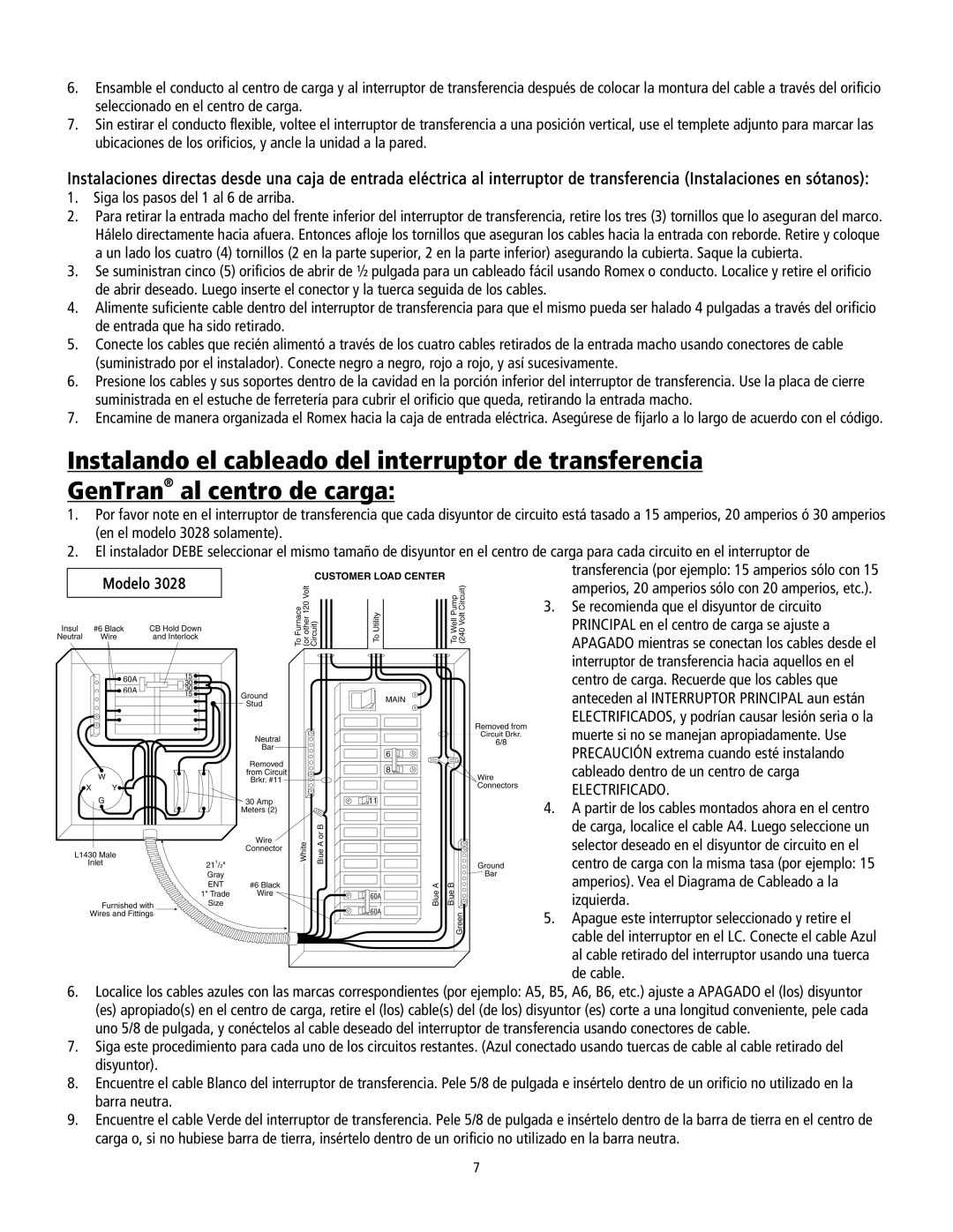 GenTran 2026, 3028 operating instructions Electrificado 