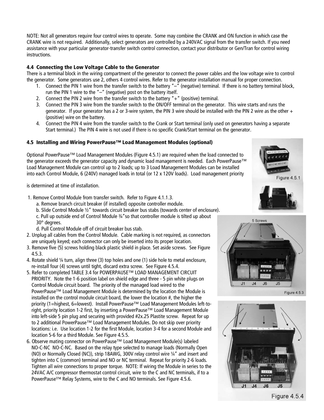 GenTran ATS2001R, ATS2002R, ATS2001D, ATS1001R, ATS1001D manual Connecting the Low Voltage Cable to the Generator 