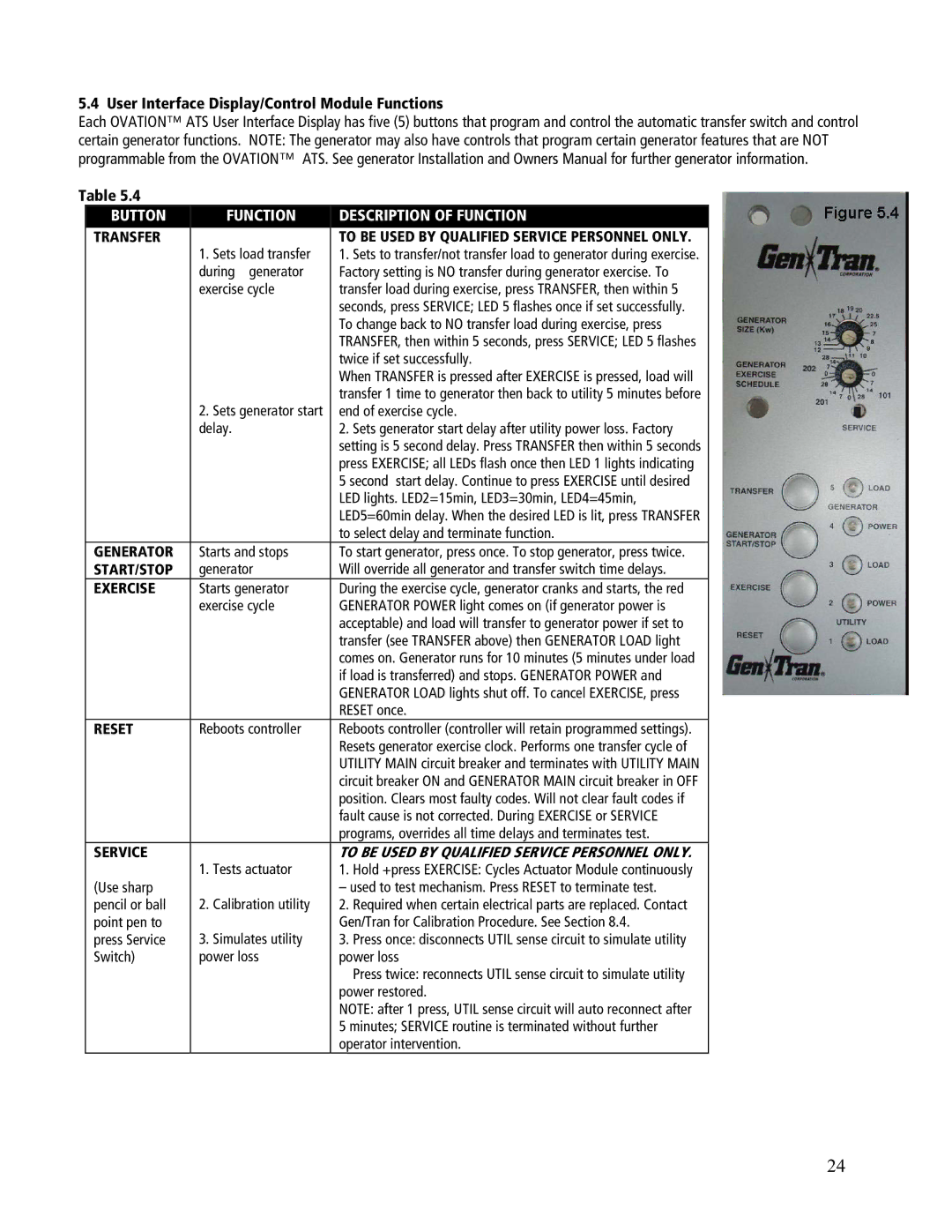 GenTran ATS1001D, ATS2002R, ATS2001R, ATS2001D, ATS1001R manual Transfer, Generator, Exercise, Reset, Service 