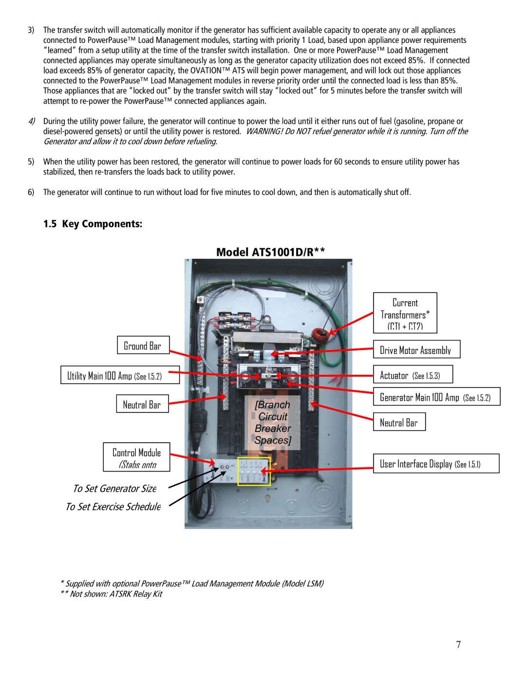 GenTran ATS2001D, ATS2002R, ATS2001R, ATS1001R manual Model ATS1001D/R, Key Components 