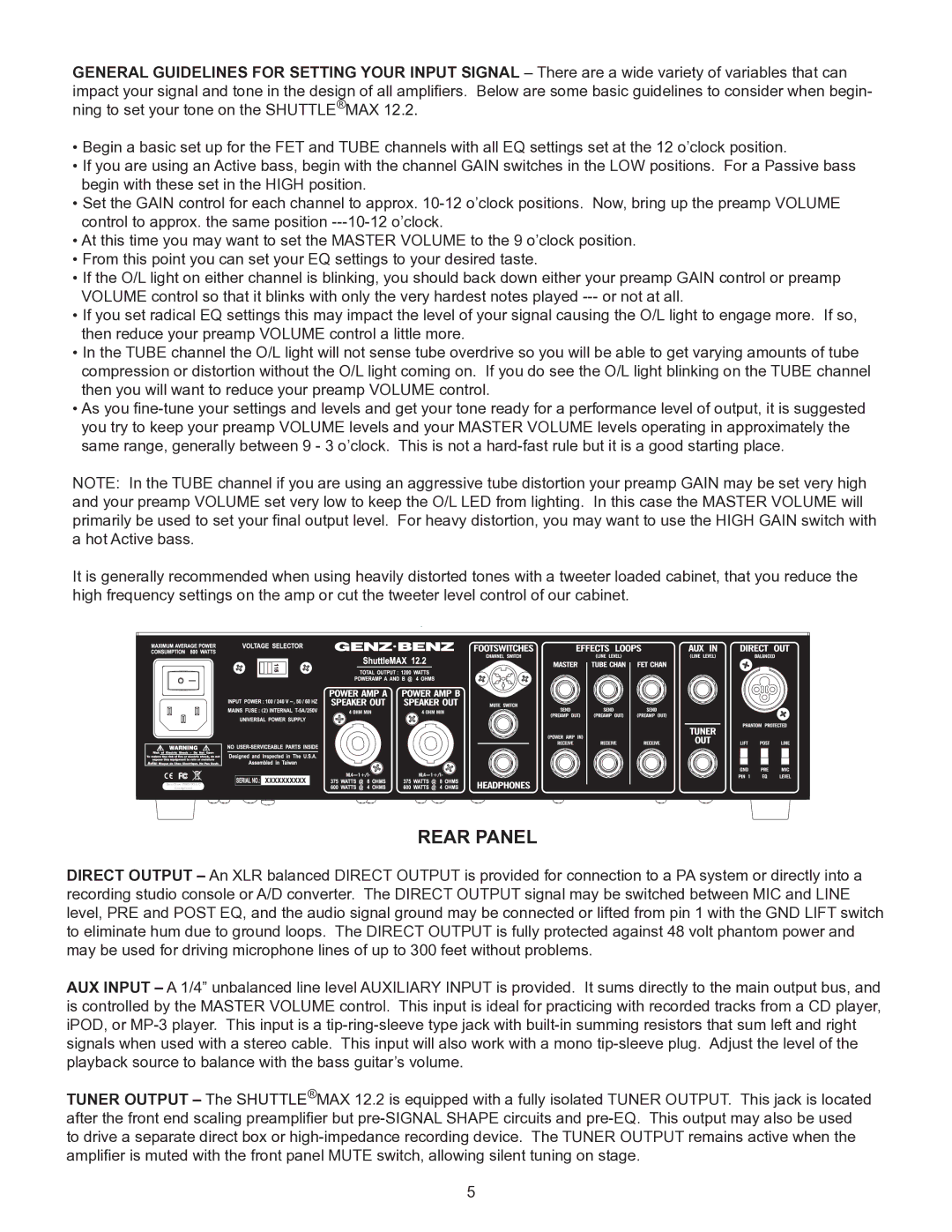 Genz-Benz 12.2 owner manual Rear Panel 