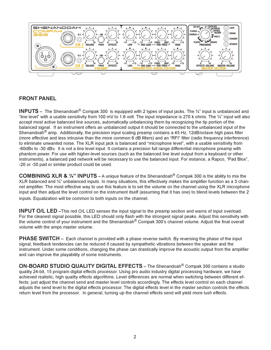 Genz-Benz 300 owner manual Front Panel 