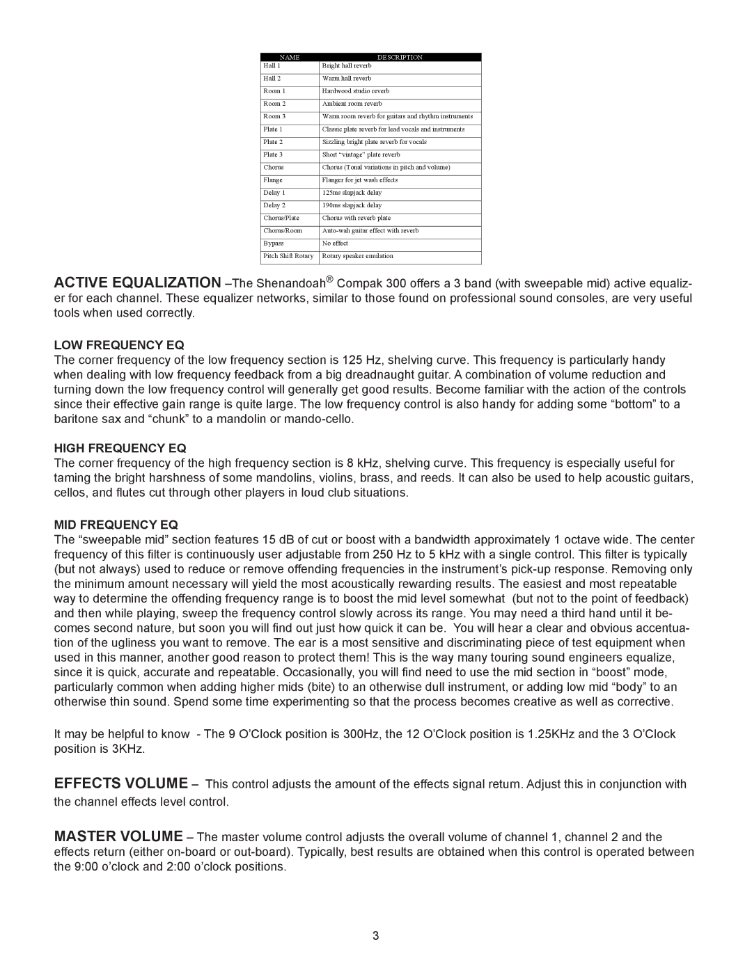 Genz-Benz 300 owner manual LOW Frequency EQ, High Frequency EQ, MID Frequency EQ 