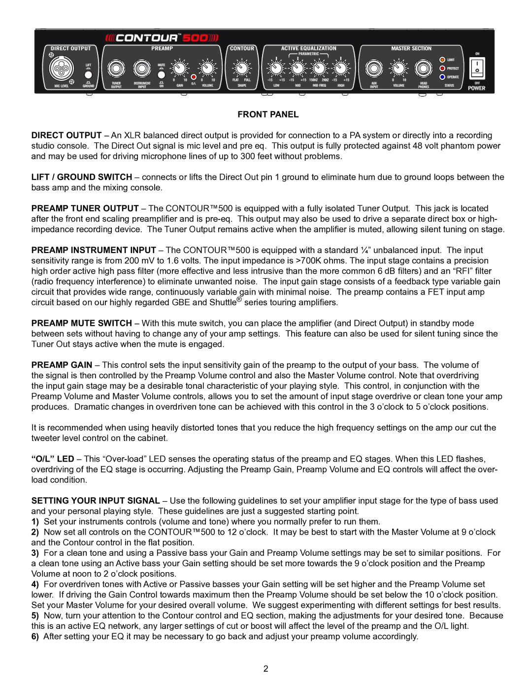 Genz-Benz 500 owner manual Front Panel 