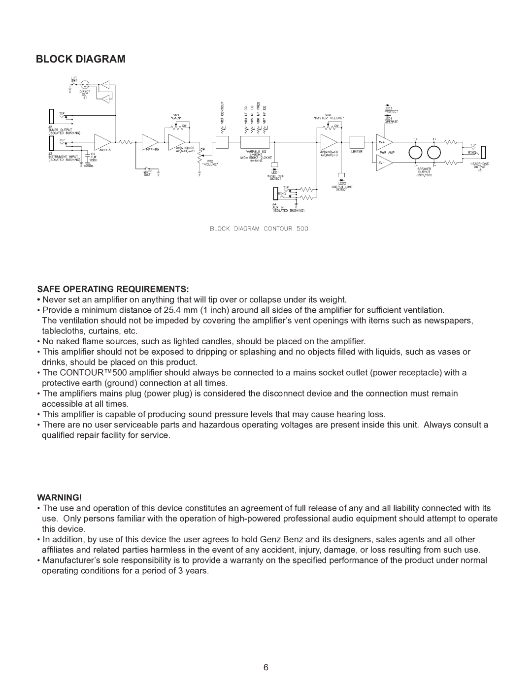 Genz-Benz 500 owner manual Block Diagram, Safe Operating Requirements 