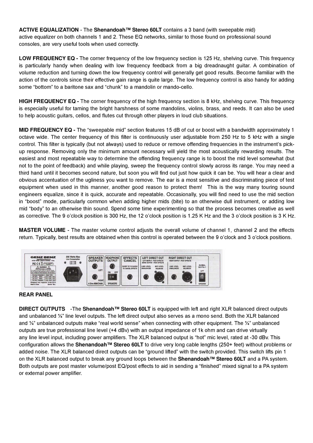 Genz-Benz 60LT owner manual Rear Panel 