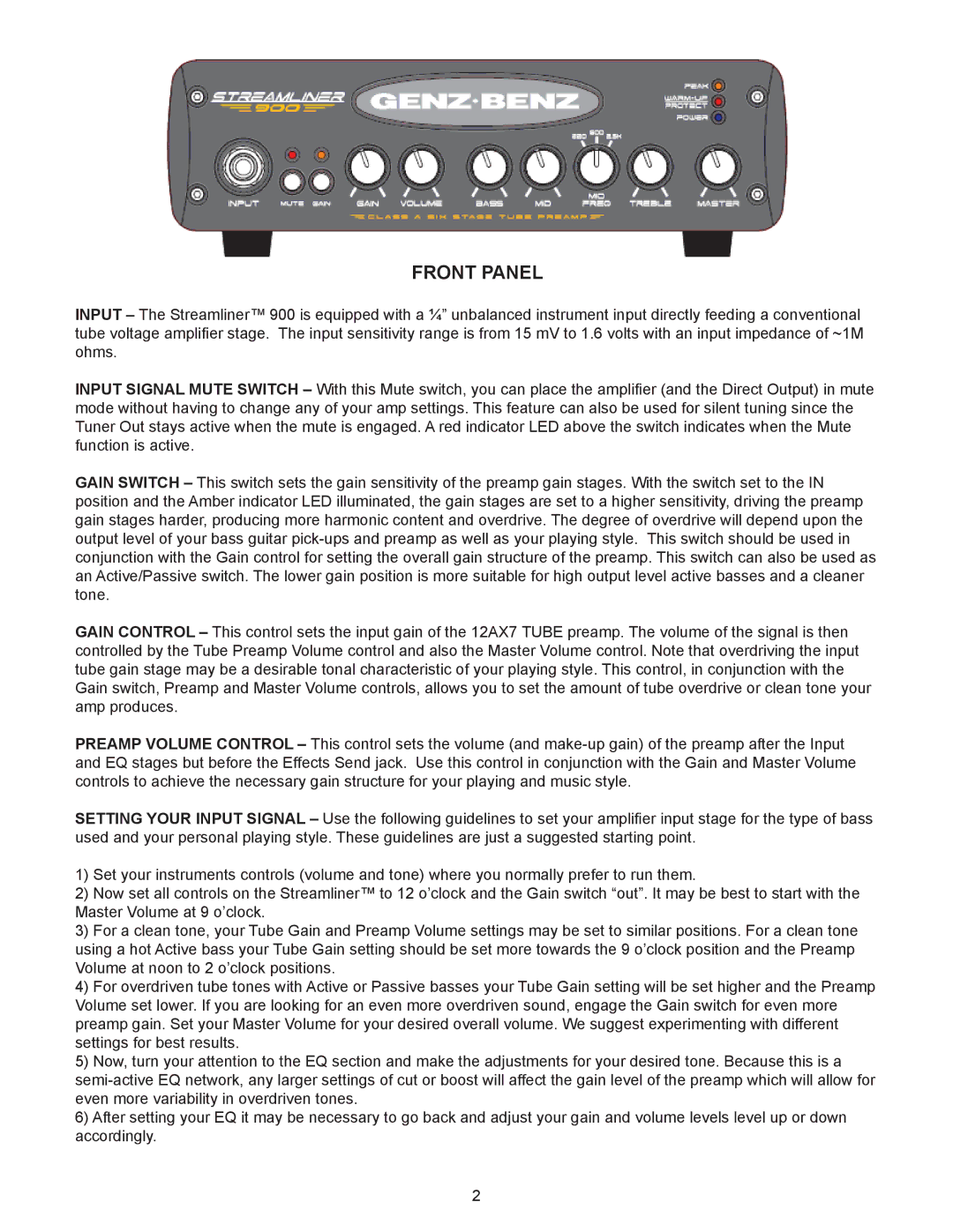 Genz-Benz 900 owner manual Front Panel 