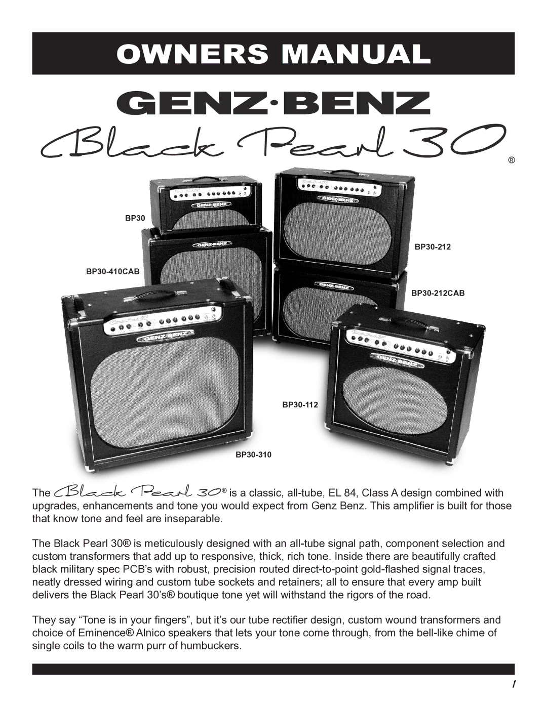 Genz-Benz owner manual BP30 BP30-212 BP30-410CAB BP30-212CAB BP30-112 BP30-310 