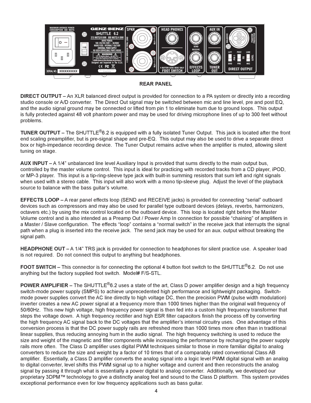 Genz-Benz STL6-2-210T, STL6-2-12T owner manual Rear Panel 