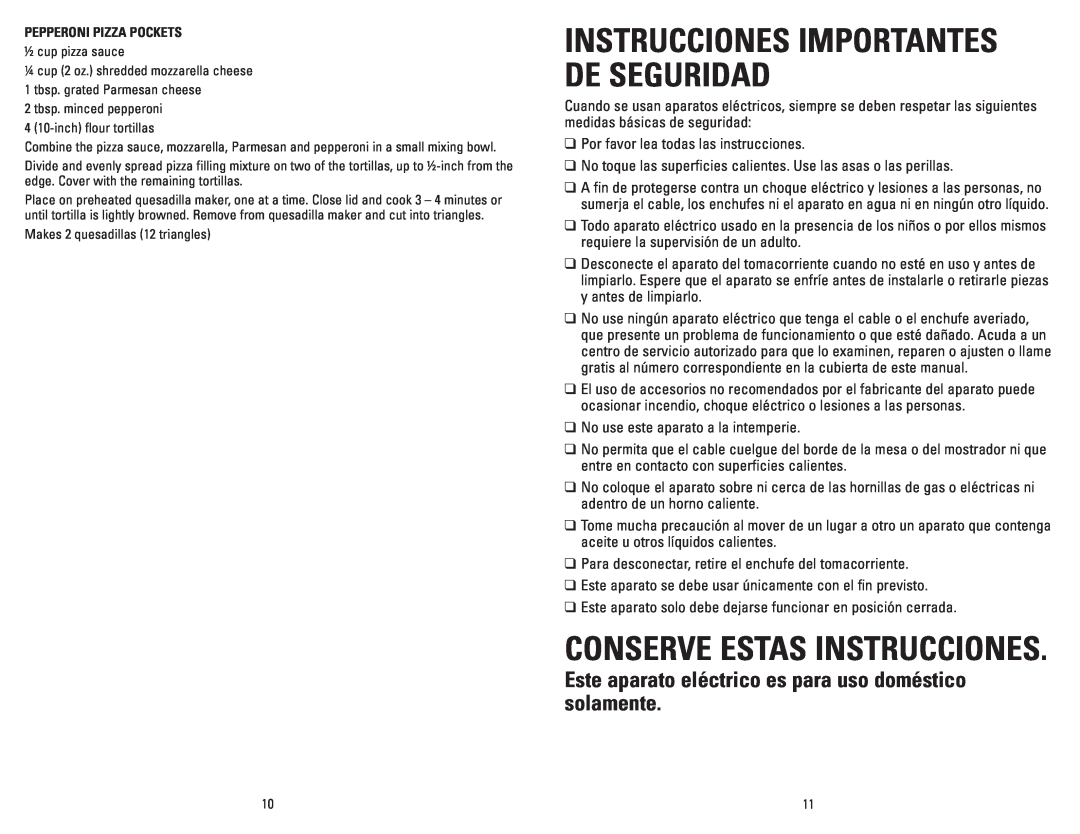 George Foreman GFQ001 manual Instrucciones Importantes De Seguridad, Conserve Estas Instrucciones 