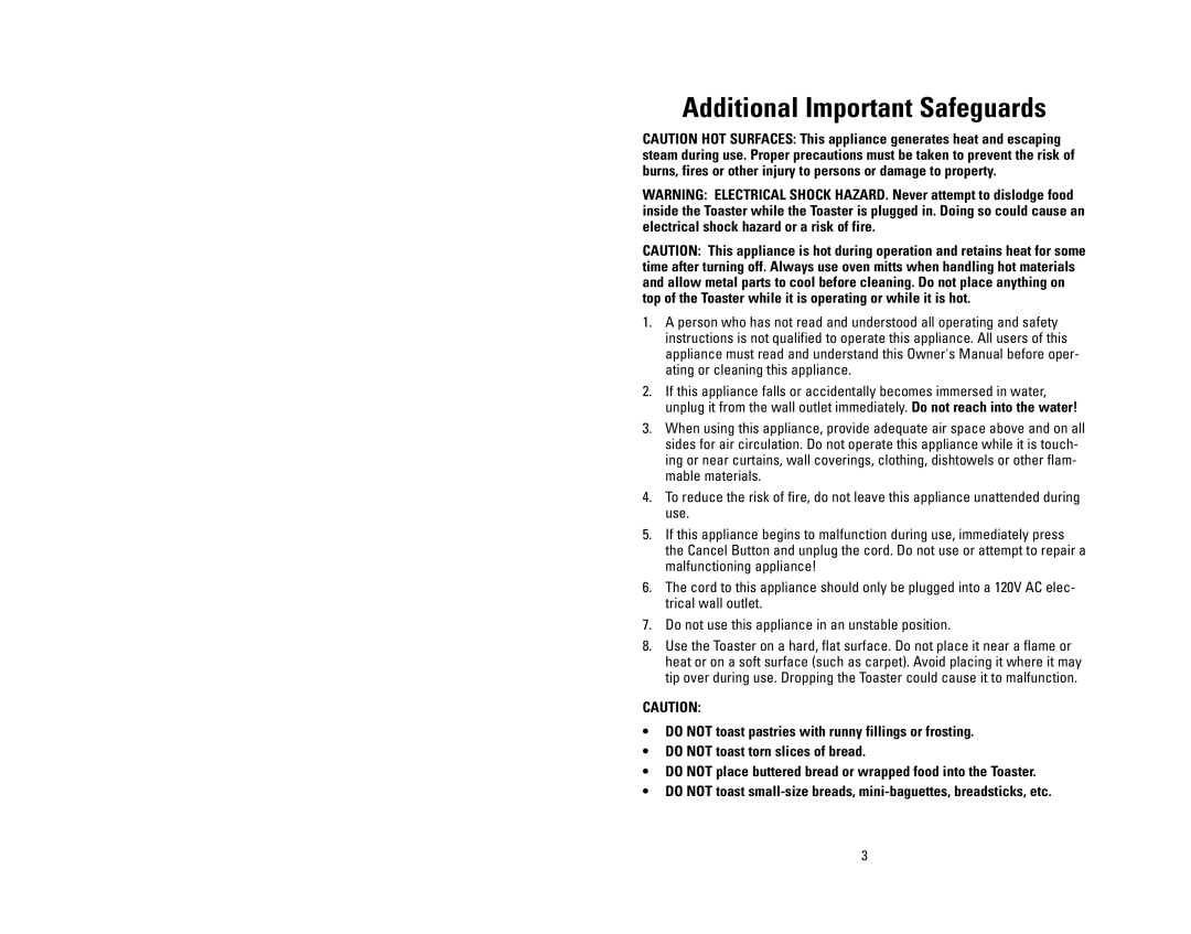 George Foreman GFT1C, GFT1W, GFT1I, GFT1R owner manual Additional Important Safeguards 