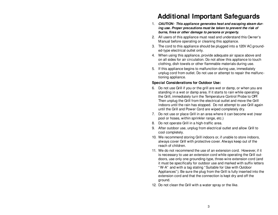 George Foreman GGR57 owner manual Additional Important Safeguards 