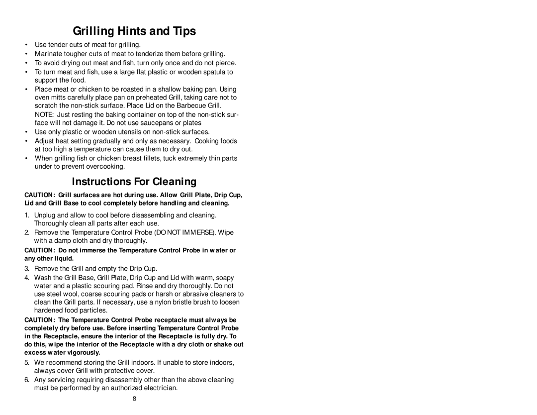 George Foreman GGR57 owner manual Grilling Hints and Tips, Instructions For Cleaning 