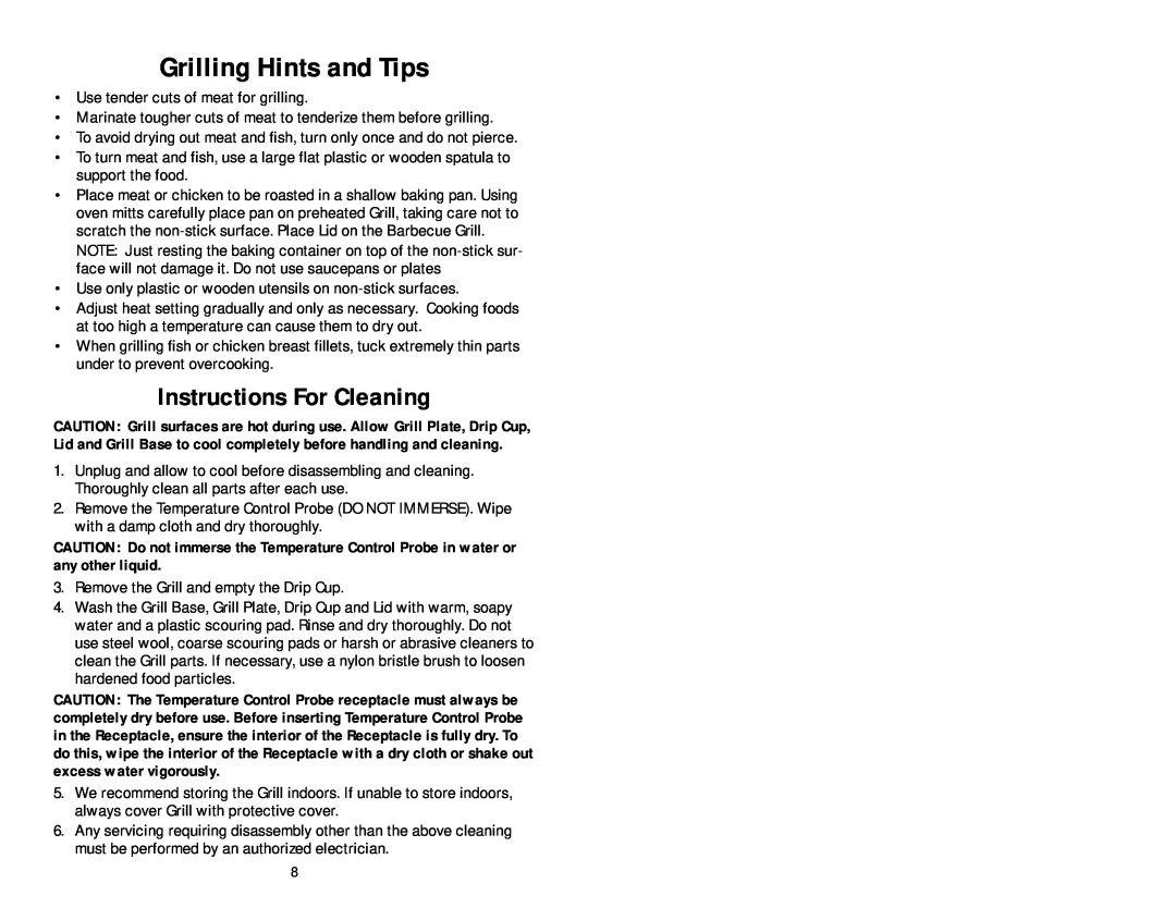 George Foreman GGR57 owner manual Grilling Hints and Tips, Instructions For Cleaning 