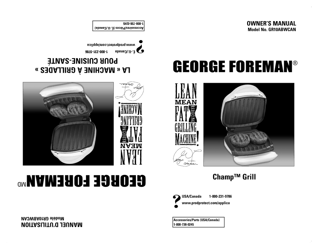 George Foreman GR10ABWCAN manuel dutilisation George Foreman Mdforeman George, Champ Grill 