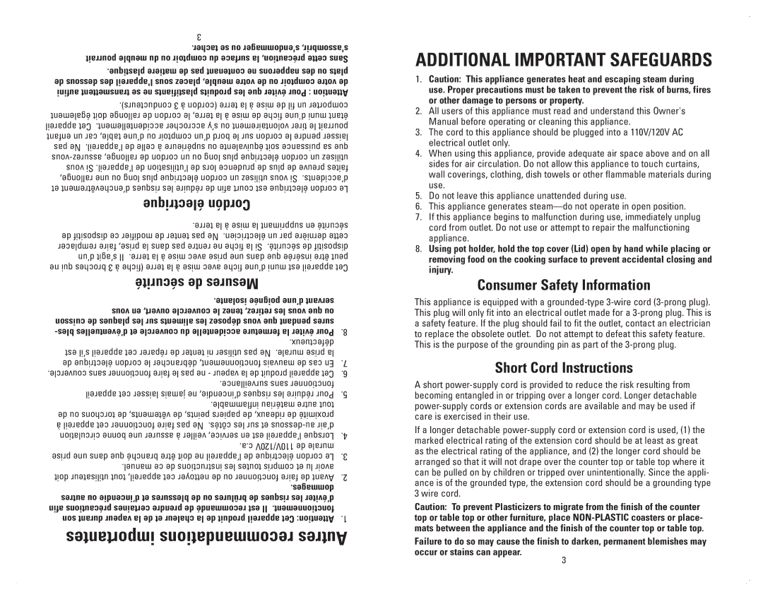 George Foreman GR10ABWCAN manuel dutilisation Additional Important Safeguards 