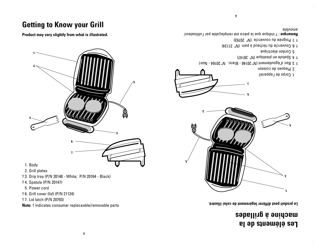 George Foreman GR10ABWCAN Getting to Know your Grill, Product may vary slightly from what is illustrated 