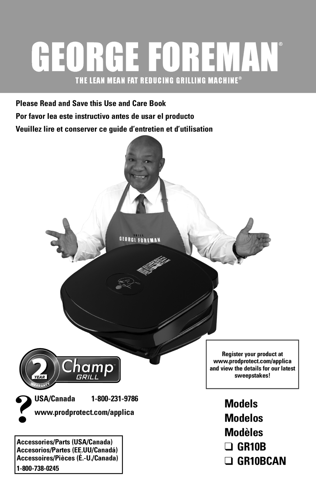 George Foreman GR10BCAN manual Models 