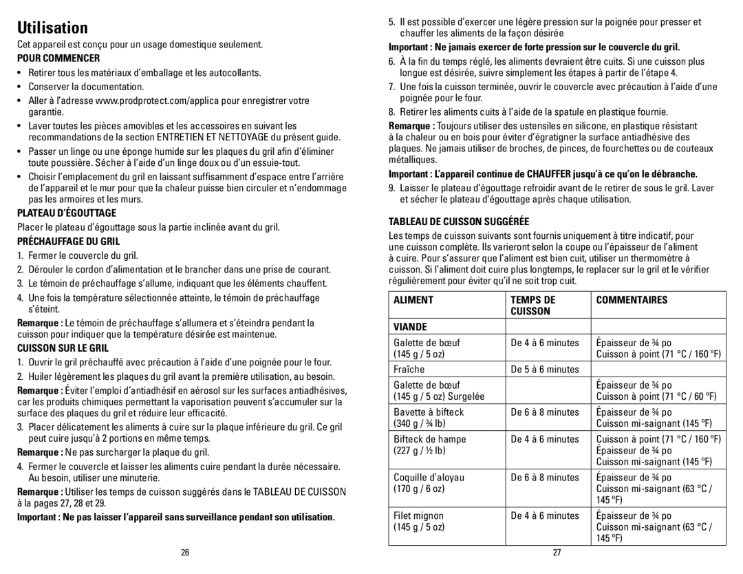 George Foreman GR10BCAN manual Utilisation 